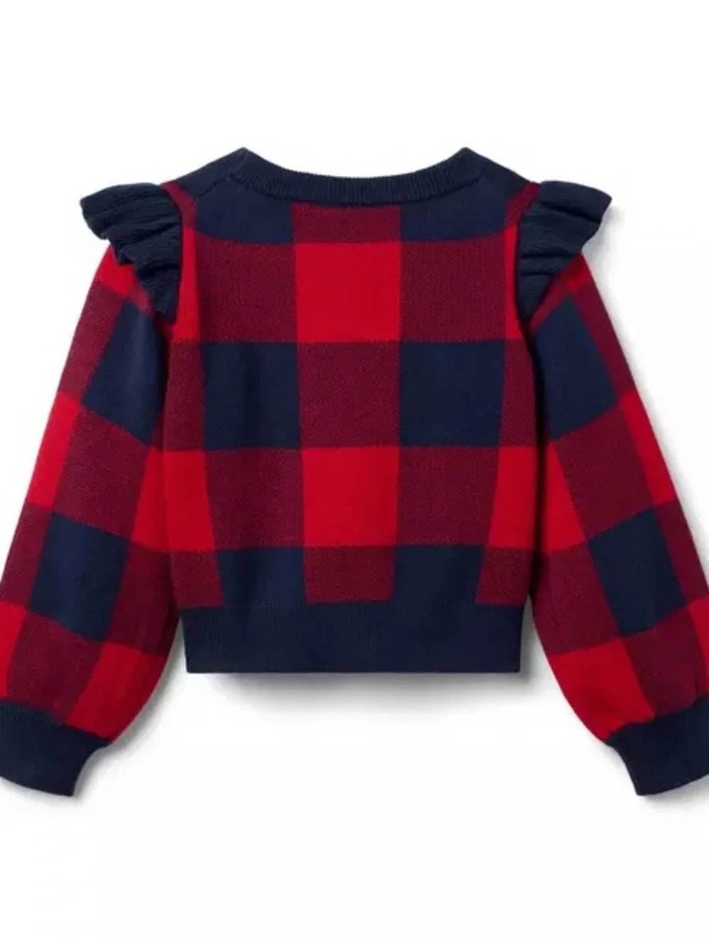 Janie and Jack Red and Navy Buffalo Plaid Ruffle Shoulder Sweater